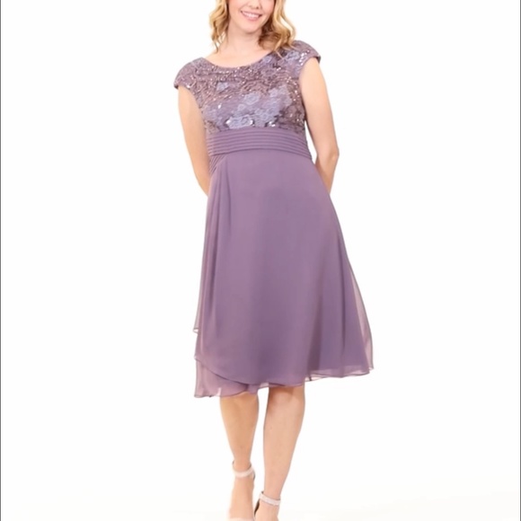 Alex Evenings Women's Sequined-Lace A-Line Dress Empire Waist Lilac Sleeveless 8 - Picture 2 of 10